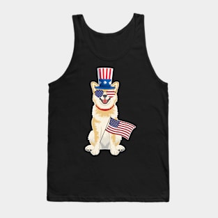 Shiba Inu Uncle Sam Hat Sunglasses Usa Flag 4th Of July Tank Top